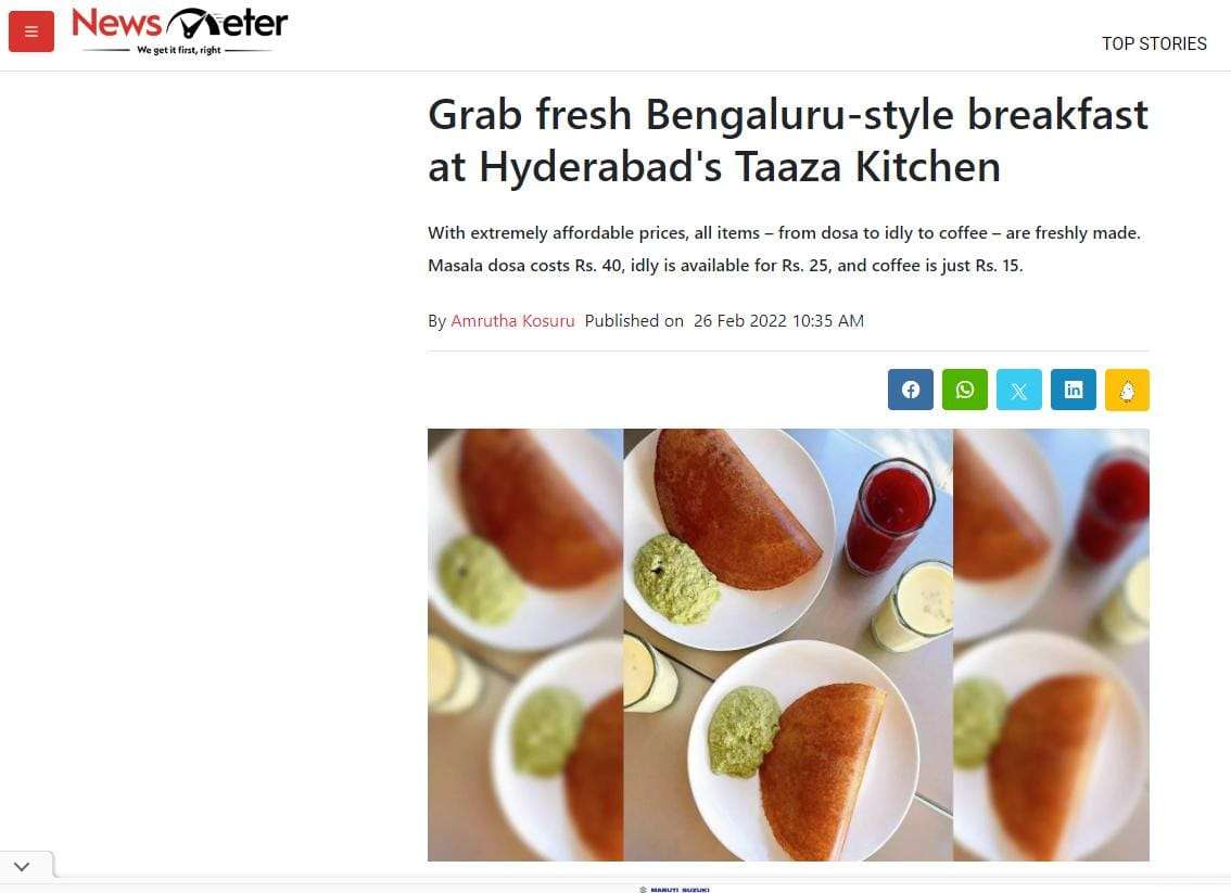 NewsMeter – Taaza Kitchen Article